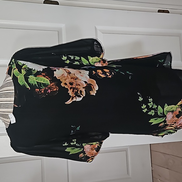 Choice Pretty Black Floral Chiffon Women Dress with Puff Sleeve Size L - Picture 6 of 9